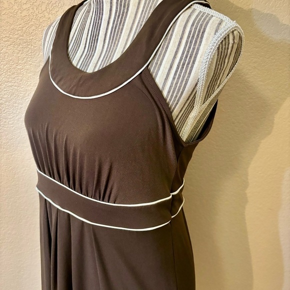 Banana Republic Dress Small Stretch Brown White Avocado Green Sleeveless Boho - Picture 8 of 14